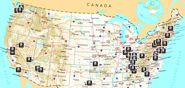 美國(guó)亞馬遜fba倉庫地址分布圖