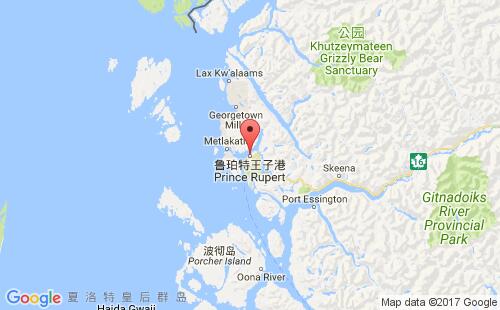 加拿大海運(yùn)港口魯珀特港prince rupert港口地圖