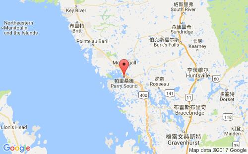 加拿大海運(yùn)港口帕里桑德parry sound港口地圖