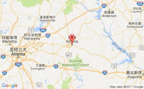美國海運(yùn)港口阿森斯athens,ga港口地圖