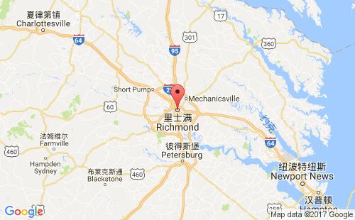 美國海運(yùn)港口里士滿richmond,va港口地圖